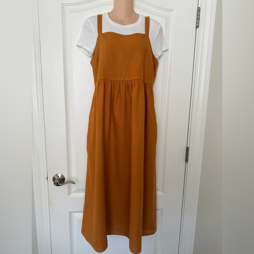 Sonoma Butternut Sienna Burnt Orange Linen Blend Pinafore Dress, Size S - Picture 4 of 15